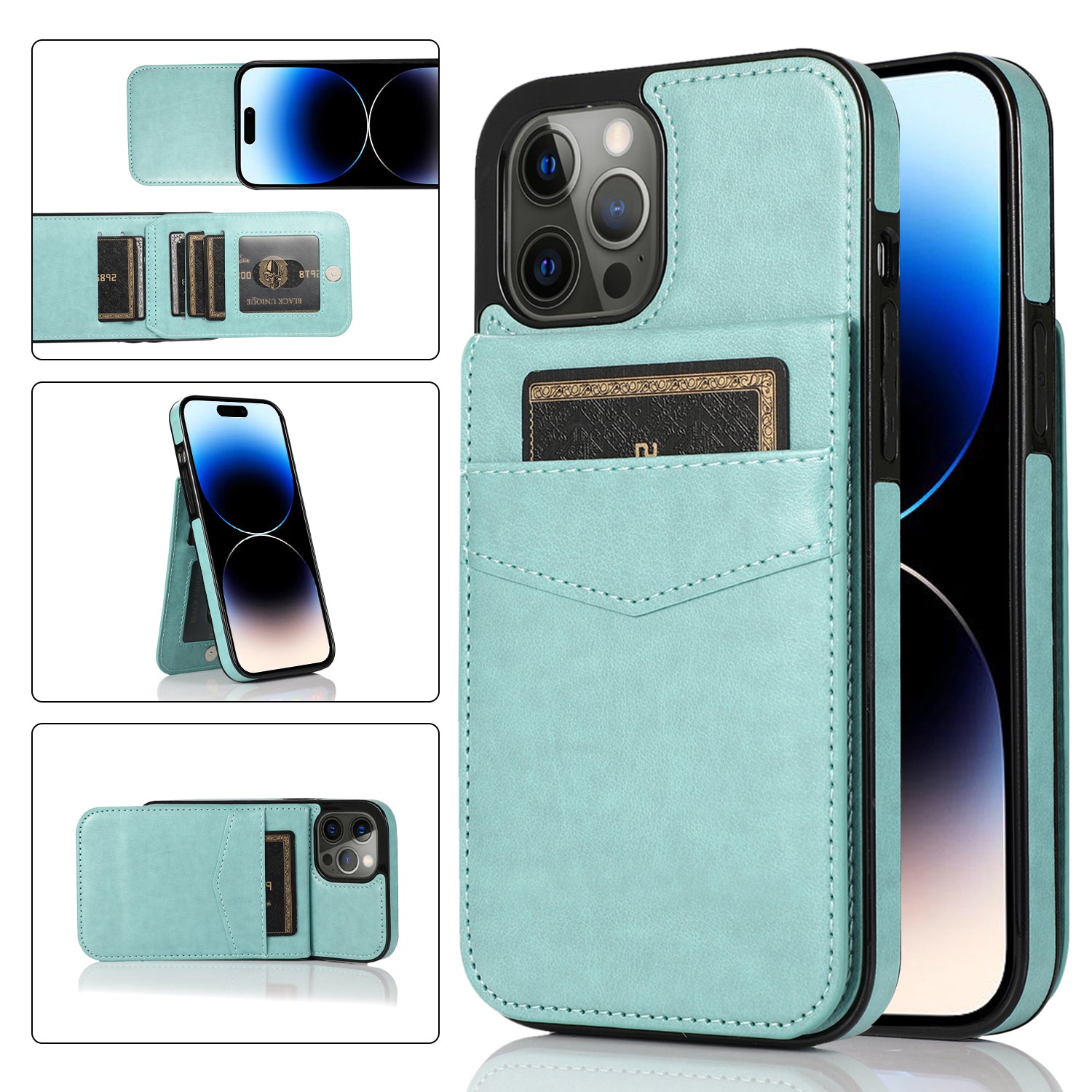 Kickstand Phone Cover for iPhone 14 Pro Max PU Leather + TPU Case with Card Holder Kickstand Phone Cover for iPhone 14 Pro Max PU Leather + TPU Case with Card Holder